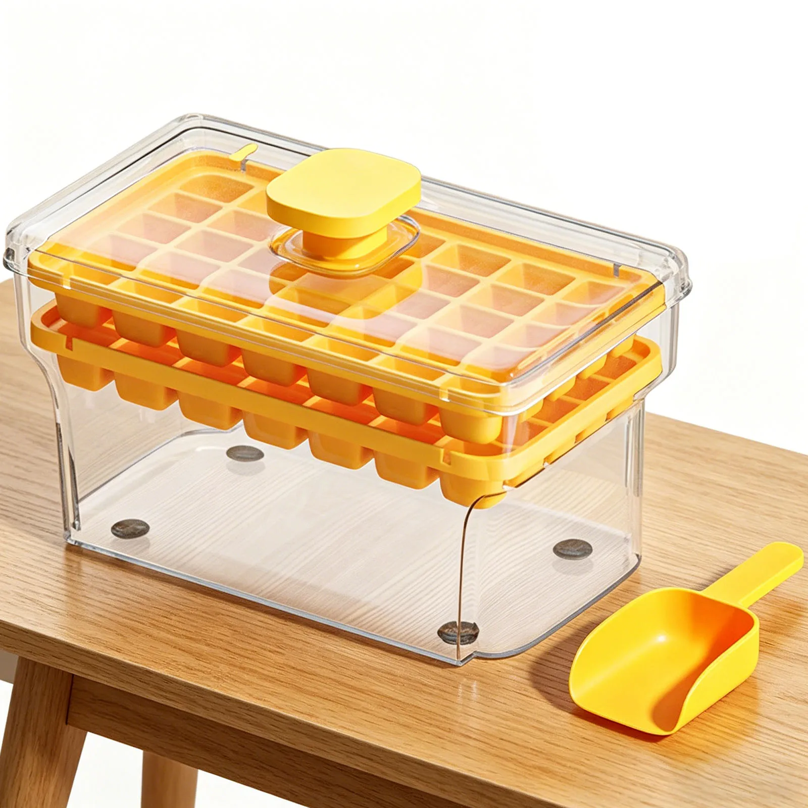 Easy Release Ice Cube Tray Box 48 Grids for Freezer Household Ice Storage Box Stackable Spill- Kitchen Accessories