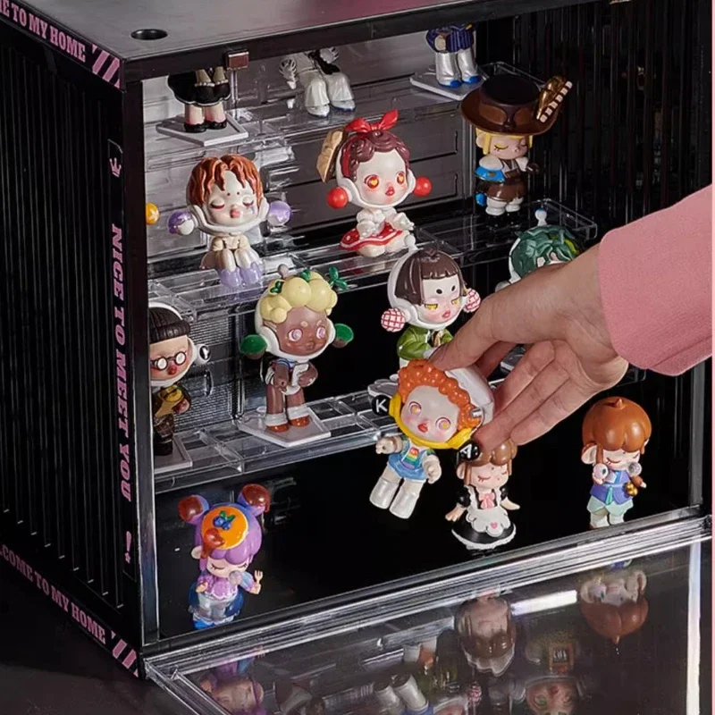 Container Showcase with Lights Dustproof Storage Box Hheld Display Shelf for Toys Popmart Display Cabinet Scene Box