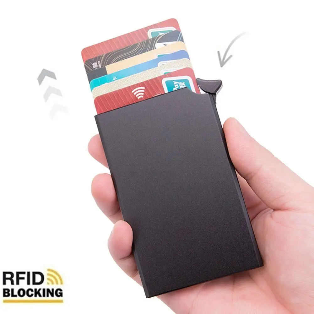 Anti-magnetic RFID Anti-theft Card Holder Automatic Pop-up Type Metal Aluminum Shell Credit Card Box Man Women Business Wallet