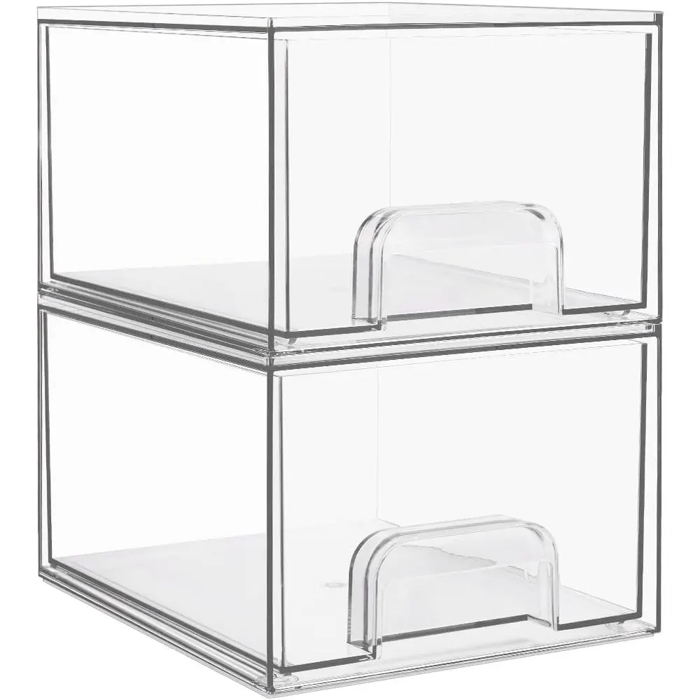 

Clear Stackable Acrylic Makeup Organizers for Bathroom, Vanity, Kitchen, and Pantry Storage