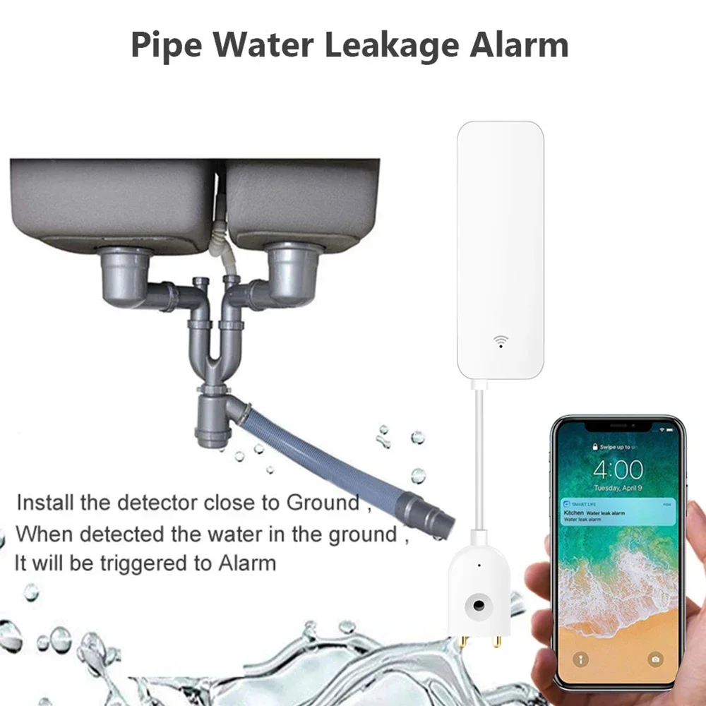 Sensore di perdite d\'acqua Tuya WiFi Zigbee, rilevatore di perdite d\'acqua, avvisi di notifica APP Smartlife, allarme di perdite di allagamento