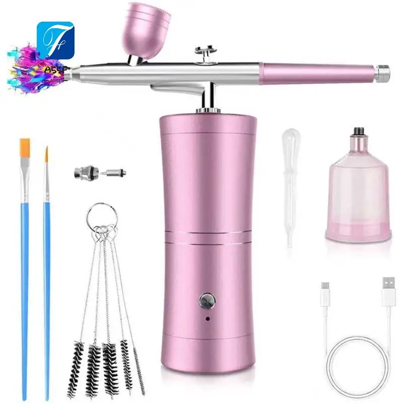 A55F-Air Brush Painting Set: Airbrush For Nails W/ 32 Psi Compressor, Rechargeable, 0.3Mm Non-Clogging Nozzle For Makeup