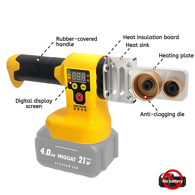 MIGOAT Cordless Plastic Welder, Portable PPR Pipe Fusion Tool, Constant Temperature Heating System for Makita 20V Battery