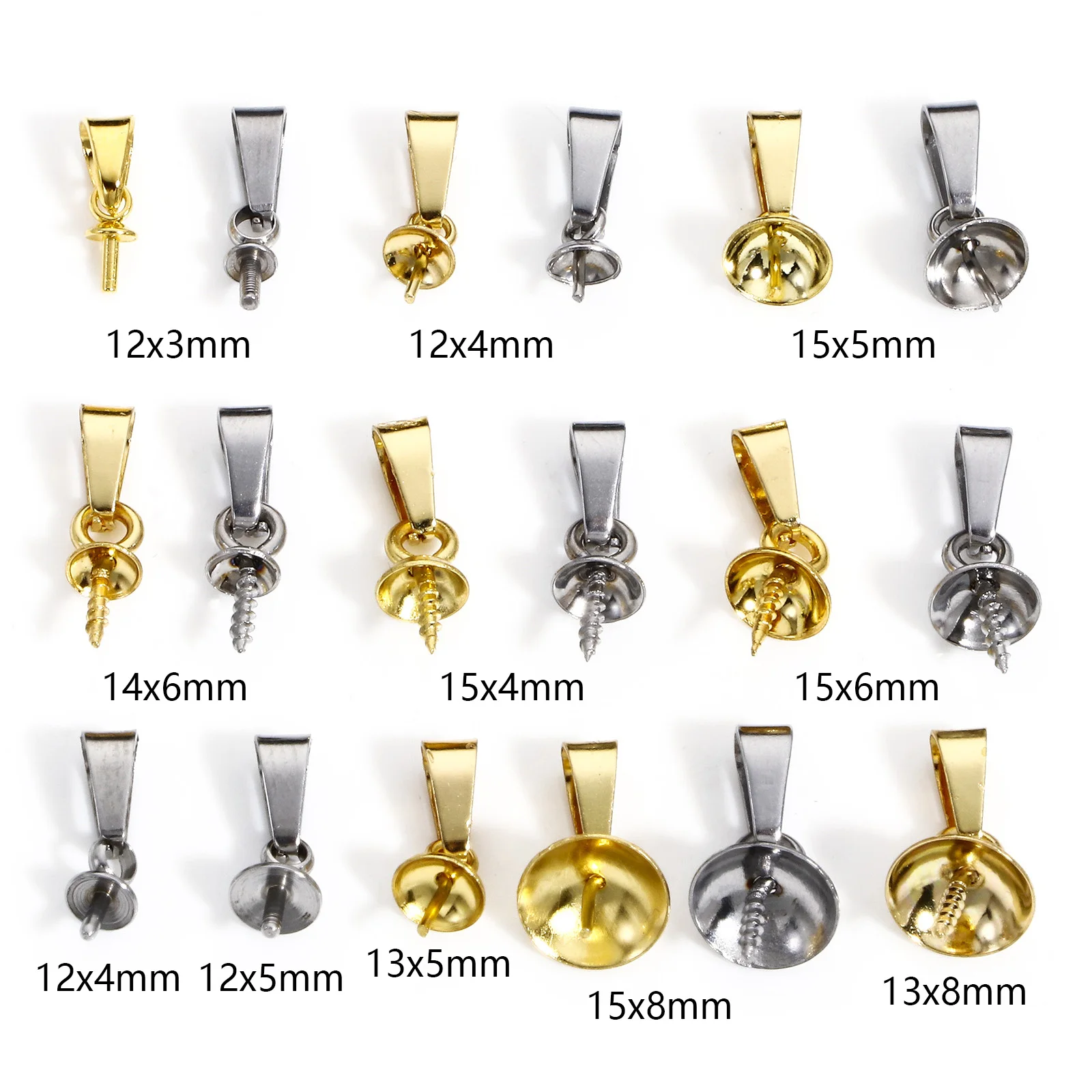 10PCs No Fade Stainless Steel Pendant Screw Eye Pins Bail Top Drilled Beads End Caps Charms Connectors for Jewelry Making DIY