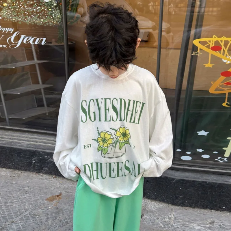 

Детская хлопковая футболка-лонгслив с круглым вырезом и принтом для мальчиков, свободного кроя, весна-лето, 3-18 лет