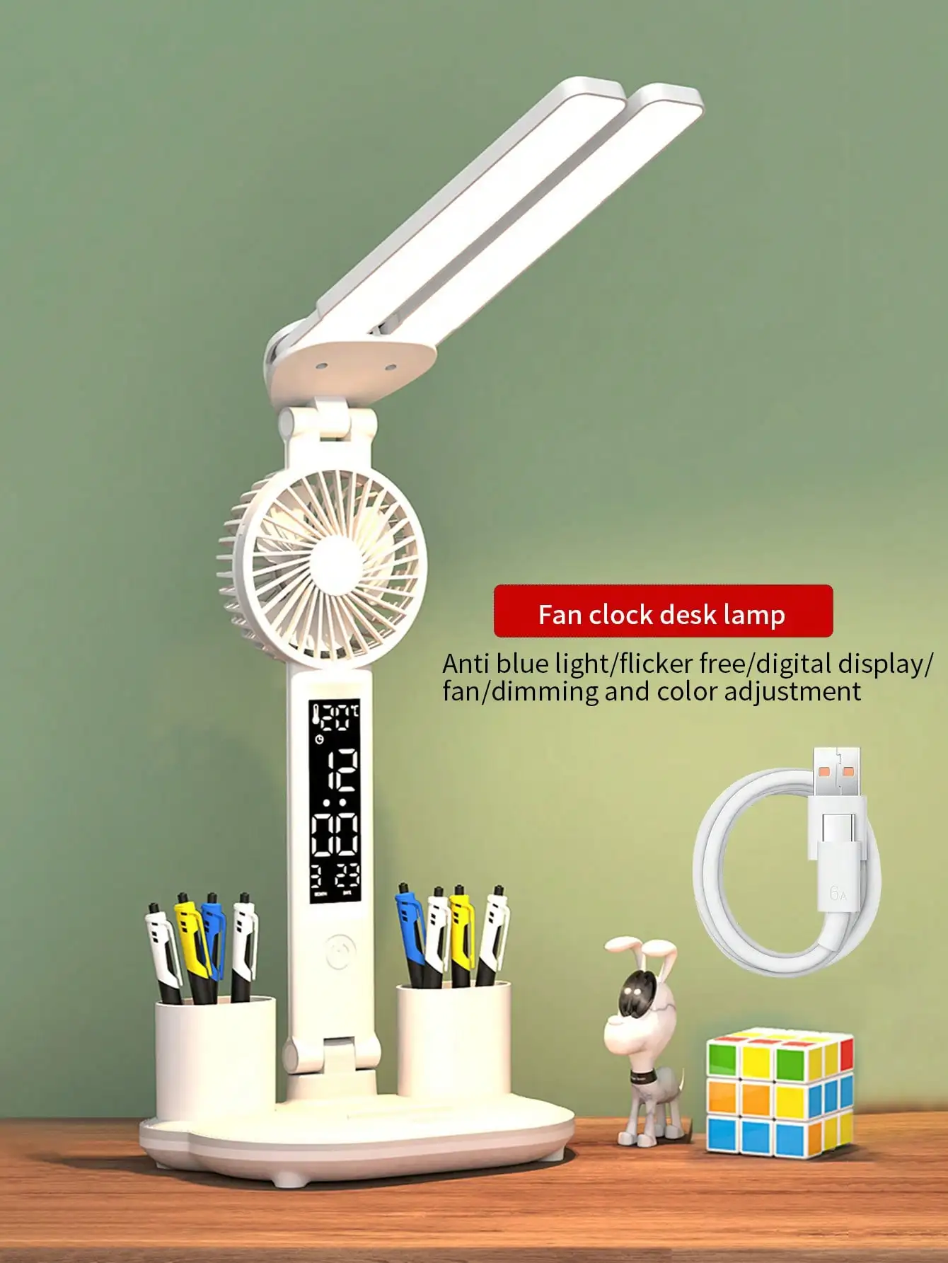 مصباح مكتبي قابل للطي بمروحة LED واقية للعين، مصباح طاولة قراءة ذكي لغرفة النوم لسكن الطلاب