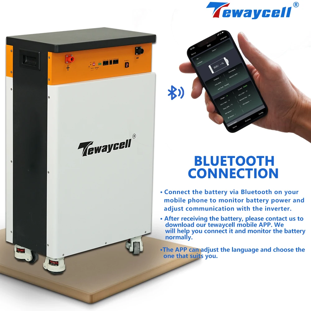 Tewaycell 15KWh Powerwall 48V 51V 300Ah LiFePO4 Battery Pack 6000Cycle Buitl-in BMS Bluetooth APP CAN RS485 Solar System EU DDP