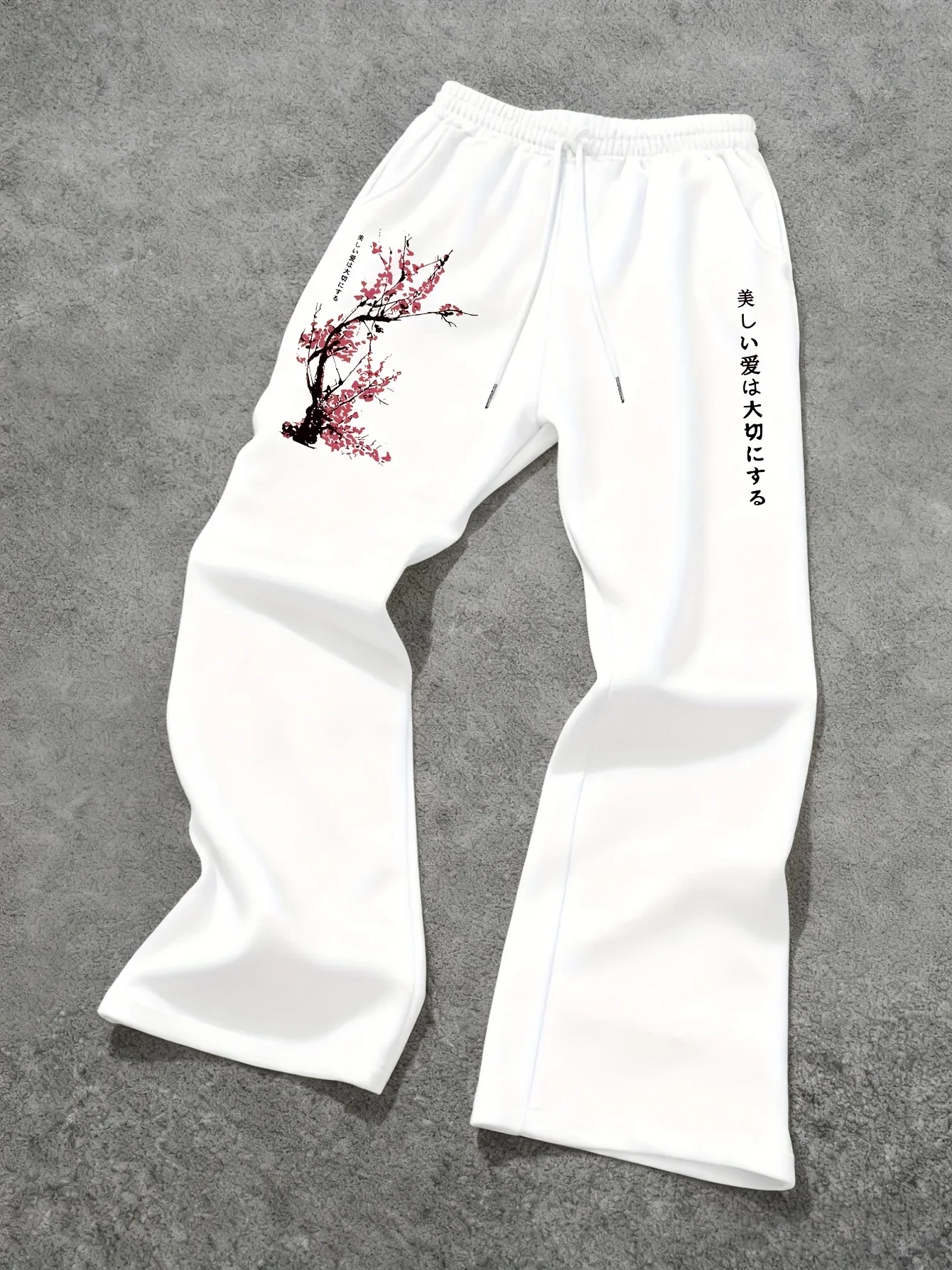MenSakura Cherry Blossom Japanese Y2K Oversized Sweatpants Unisex Drawstring Wide Leg Baggy Streetwear Vintage Comfy Soft Casual
