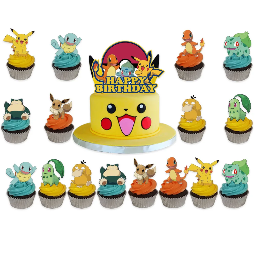 Pokemon Cake fork Anime Figure Pikachu Party Gift set Beach Birthday Pokemon Cake Decoration Supplies Ornaments Boy Kids Gift