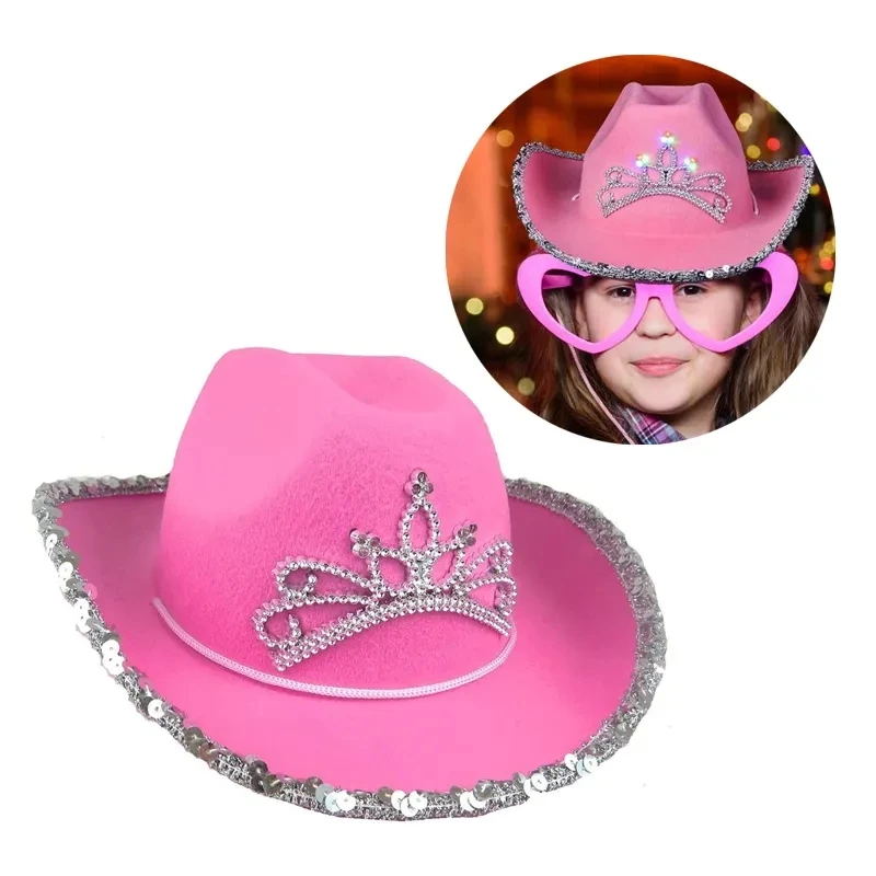 

Fur Fashion Faux Pink Cow Girl Sparkly Plain Felt Wholesale Sparkle Hat American Womens Cowboy Hats With Feather