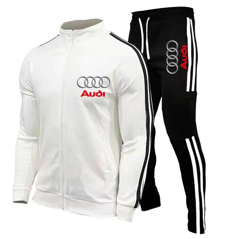 Audi Printed Men's Zipper Hoodie Set Car Fans Street Spring and Autumn Outdoor Cycling Motorcycle Protective Set Two Piece Set 4