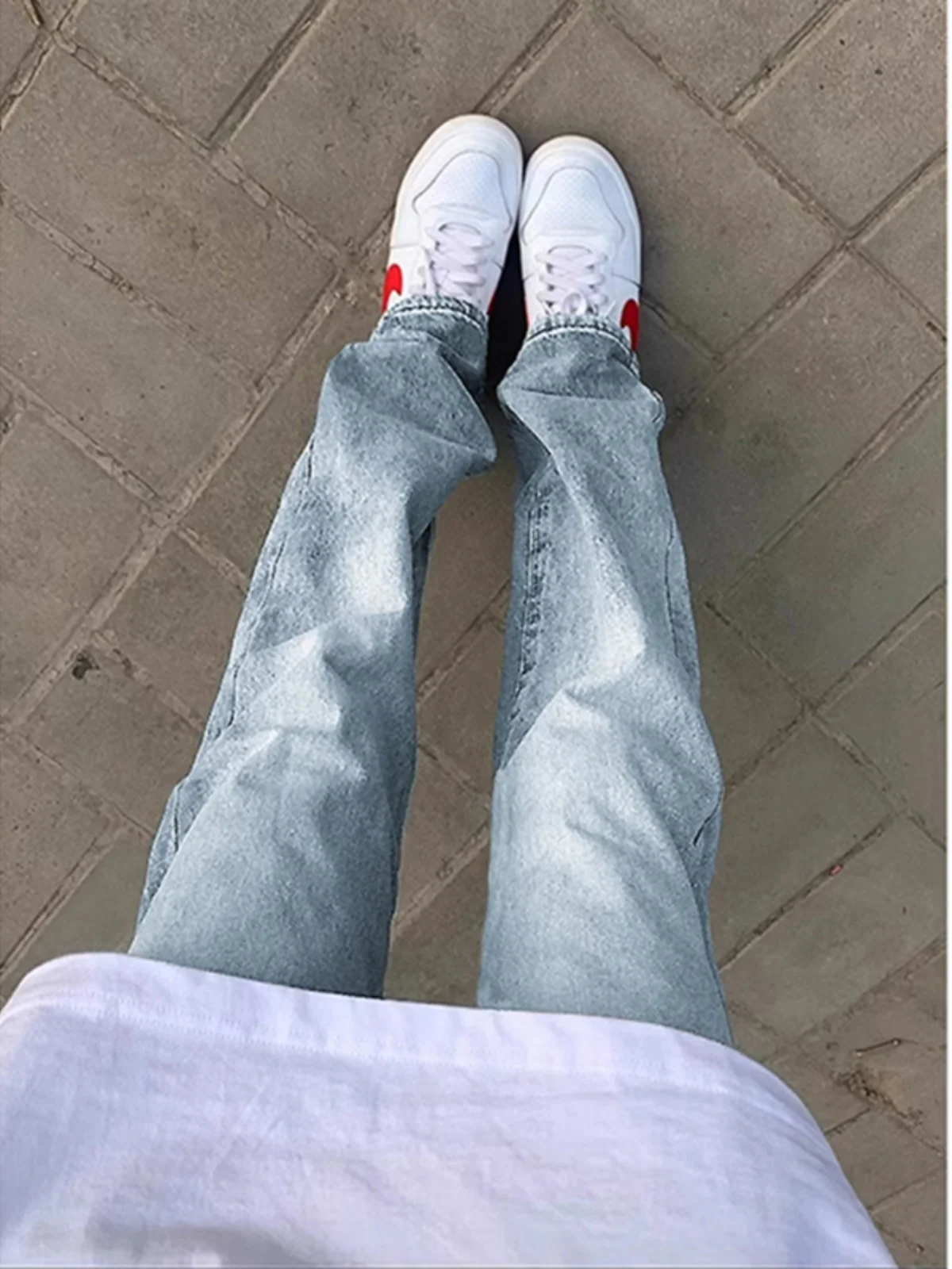 

Cleanfit Light Blue Men's High Waist Jeans Straight Leg Bell Bot Summer American Sle Streetwear Tapered Fit Jeans