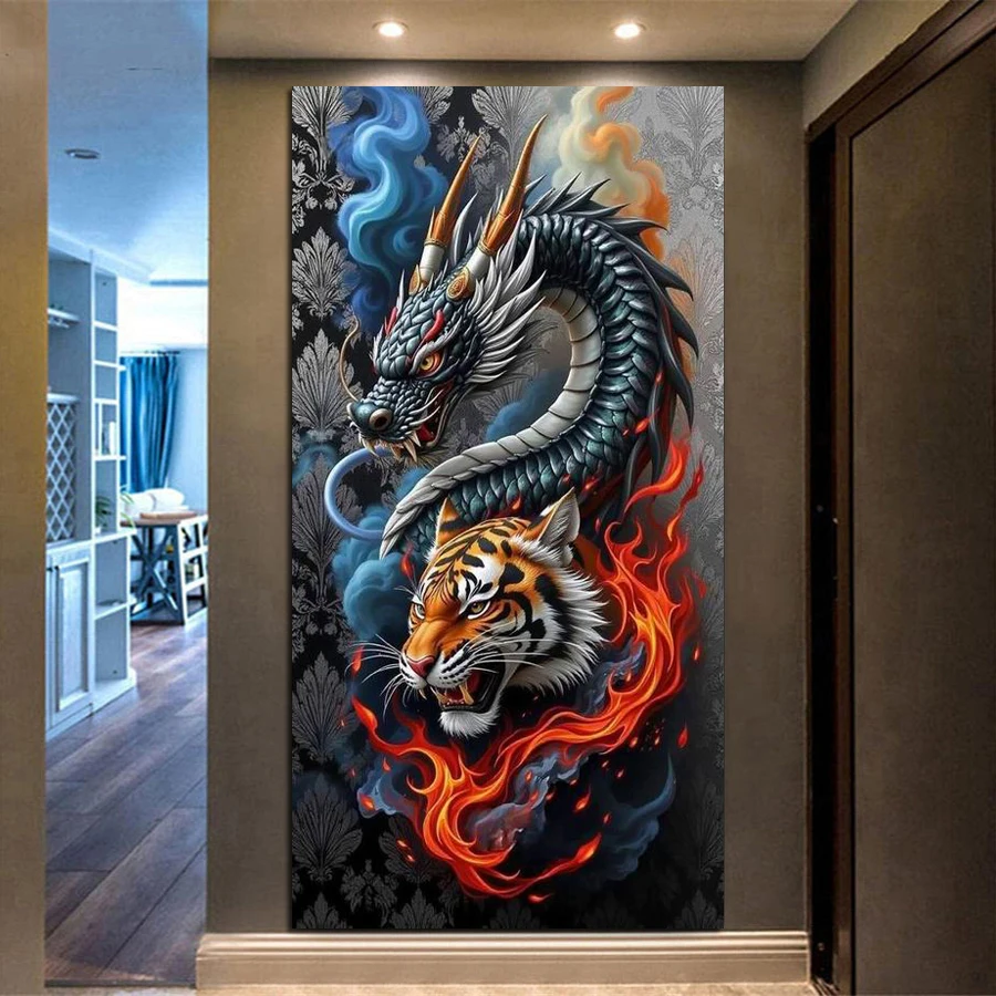 

Dragon and Tiger Large Size Diy Diamond Painting Kits Full Square Round Drill Wild Animals Mosaic Embroidery Pictures 100x200cm