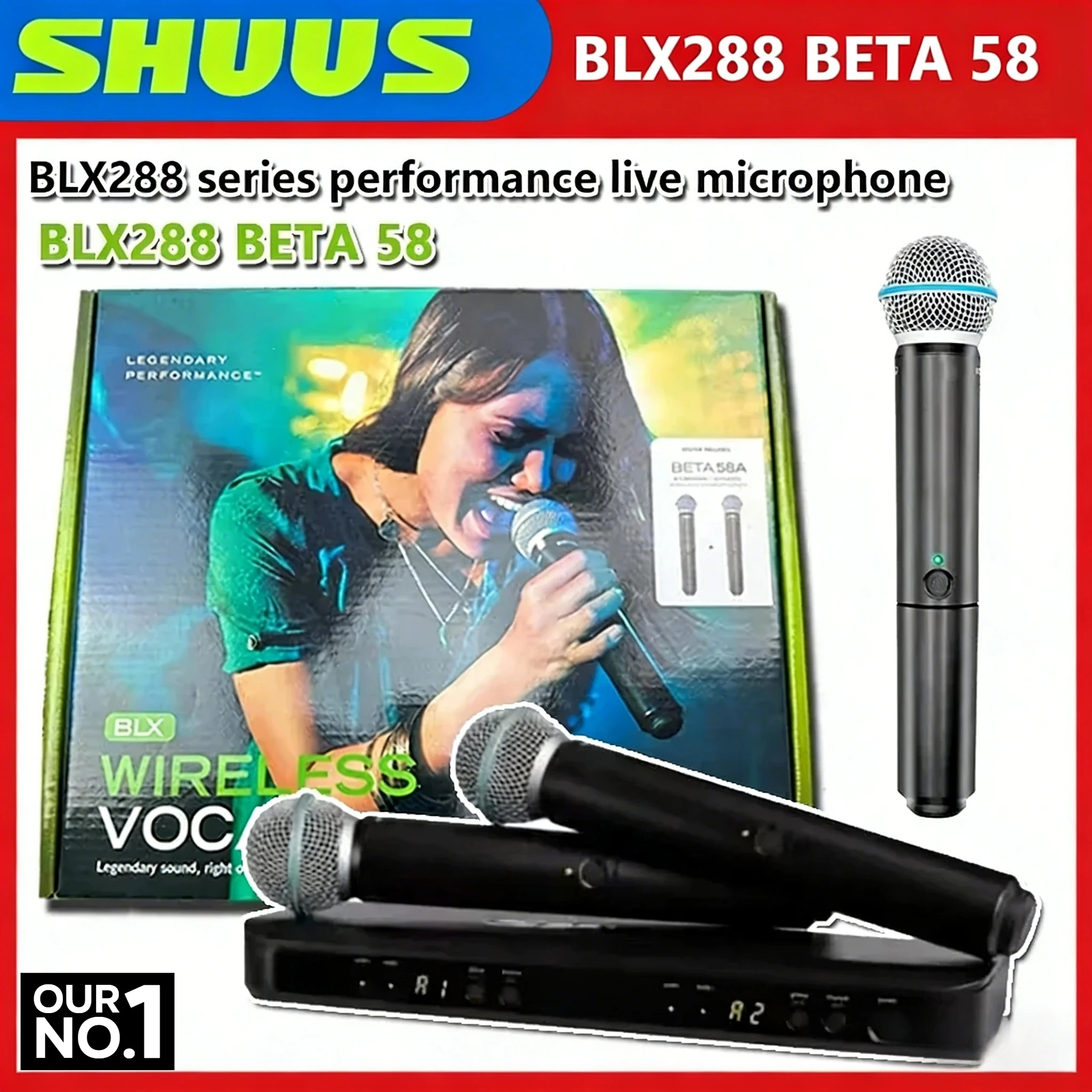 

Беспроводная цифровая микрофонная система 2026 BLX288 BETA58 UHF с двумя ручными суперкардиоидными передатчиками для живых выступлений и караоке