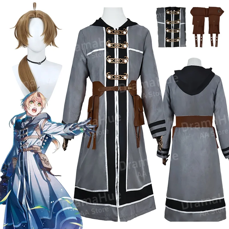 Disfraz de Cosplay de Anime Mushoku Tensei Greyrat Rudeus, Traje de Rudeus con Cinturón y Bolsa, Atuendo para Halloween, Disfraz para Hombres Adultos