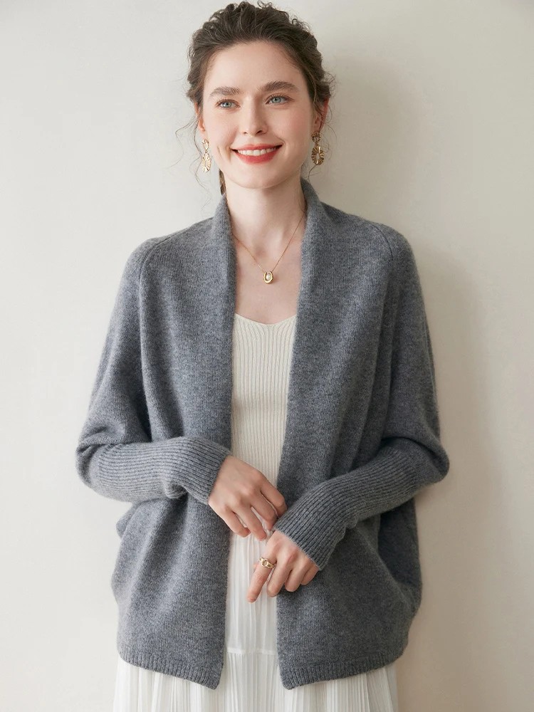 Luxury Women's Cashmere Sweater Shawl Loose Thicken Cardigan Autumn Winter 100% Cashmere Knitwear Batwing Sleeve Sweater Coat - Image 5