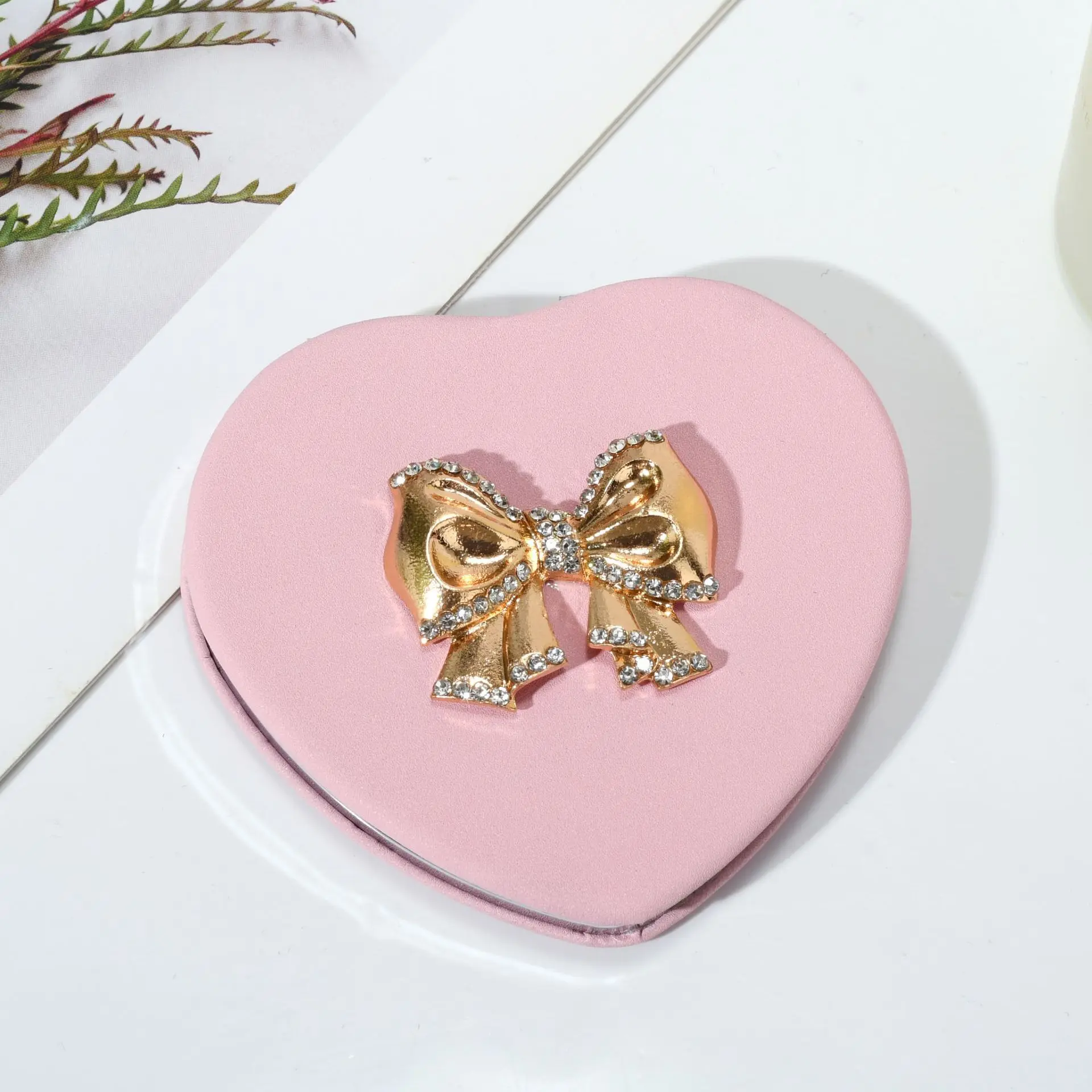 1PC Double Sided Makeup Mirror Love with Bow Tie Simple Style Design Metal Desktop Mirror Practical and Convenient