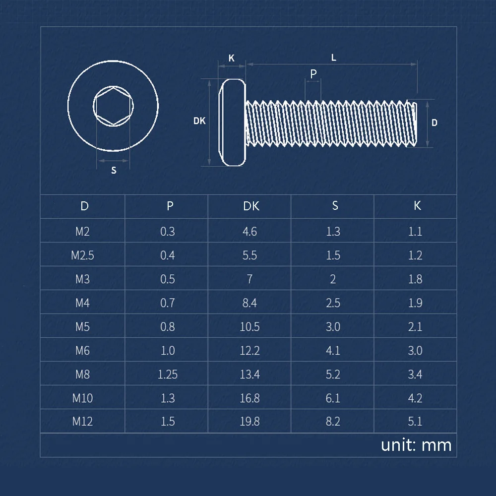 304 Stainless Steel Large Flat Round Head Hexagon Socket Head Screw M2 M2.5 M3 M4 Ultra Thin Super Low Flat Wafer Head Screws