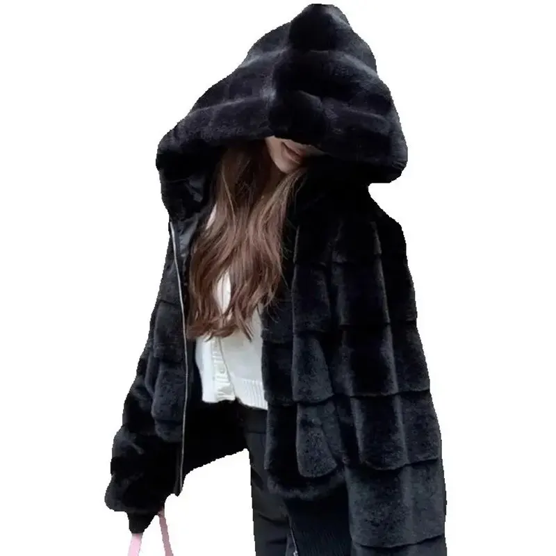 

Экологичное женское короткое пальто из меха норки, зима 20225, новый стиль, утолщенное флисовое пальто с капюшоном