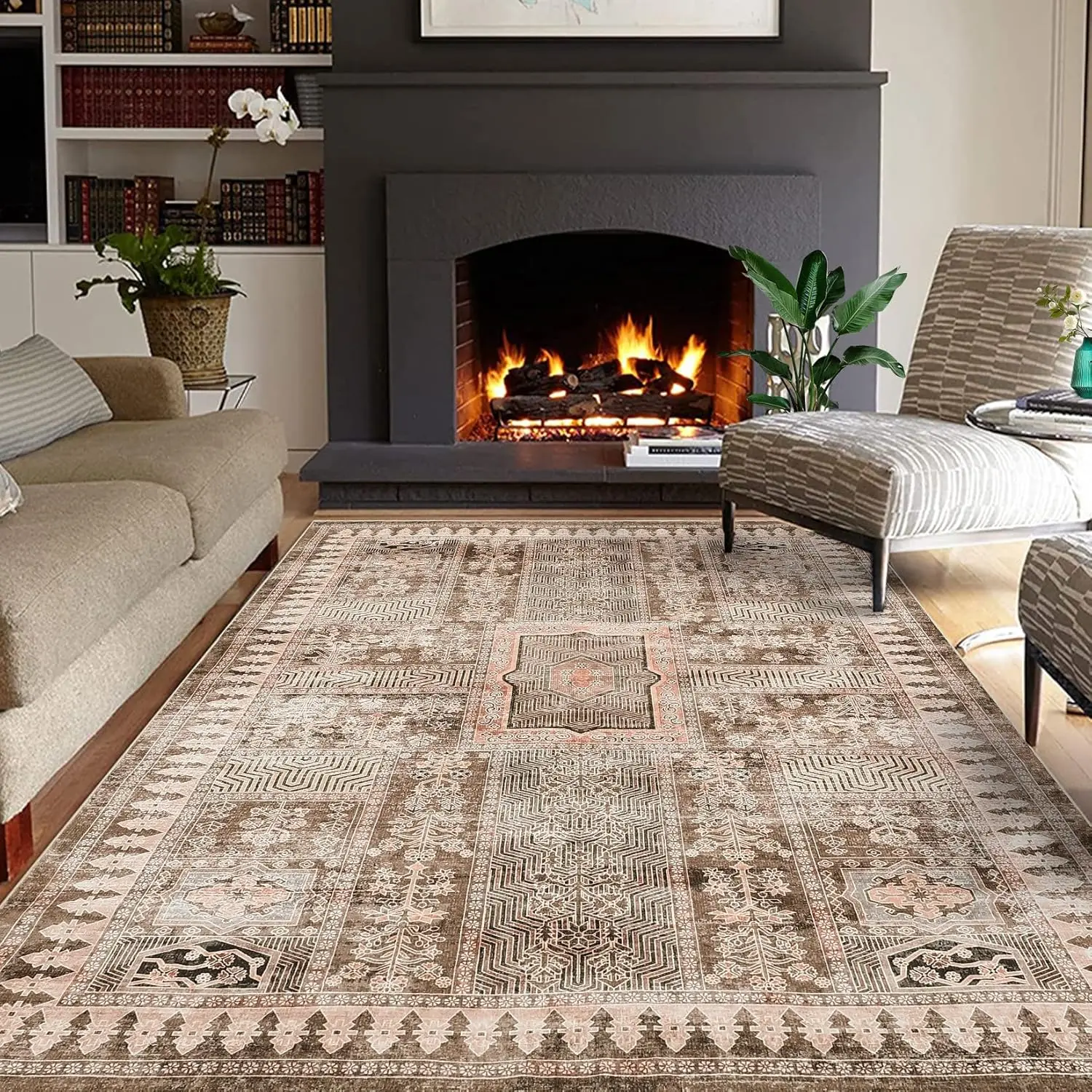 

Washable Area Rugs Large Rugs for Living Room Modern Braided Print Non Slip Rug Indoor Floor Cover Accent Carpet for Bedroom