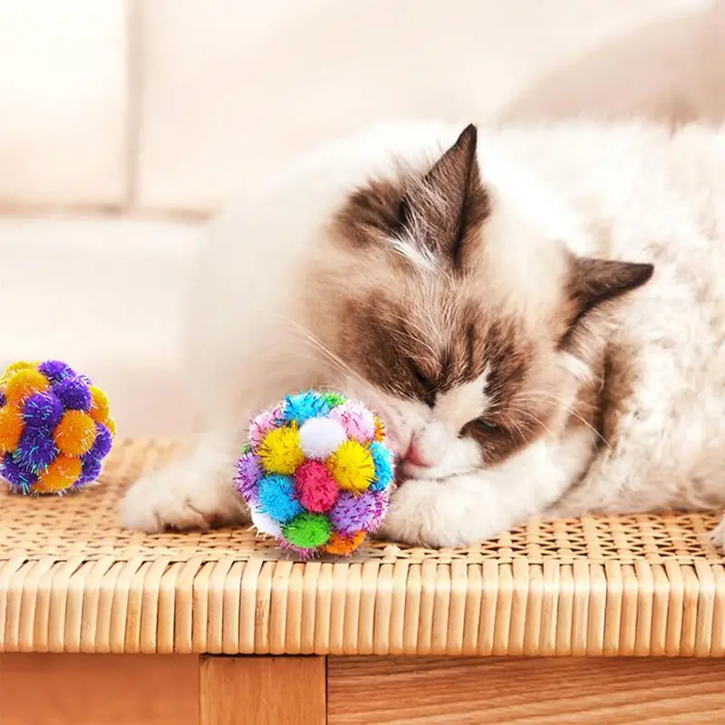 Fuzzy Cat Balls Cat Toy Balls 3 Pcs Soft Kitten Pompon Toys Indoor Cats Interactive Playing Quiet Ball Cats Toy Enhance Agility