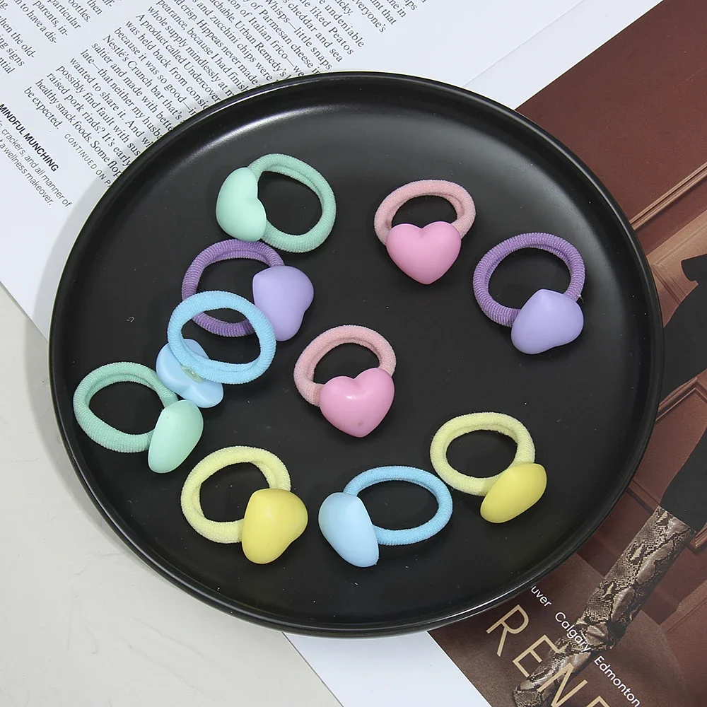 10Pcs/Set Cute Candy Heart Rubber Band for Kids Girls Small Elastic Hair Bands Baby Headwear Children Hair Accessories Ornaments