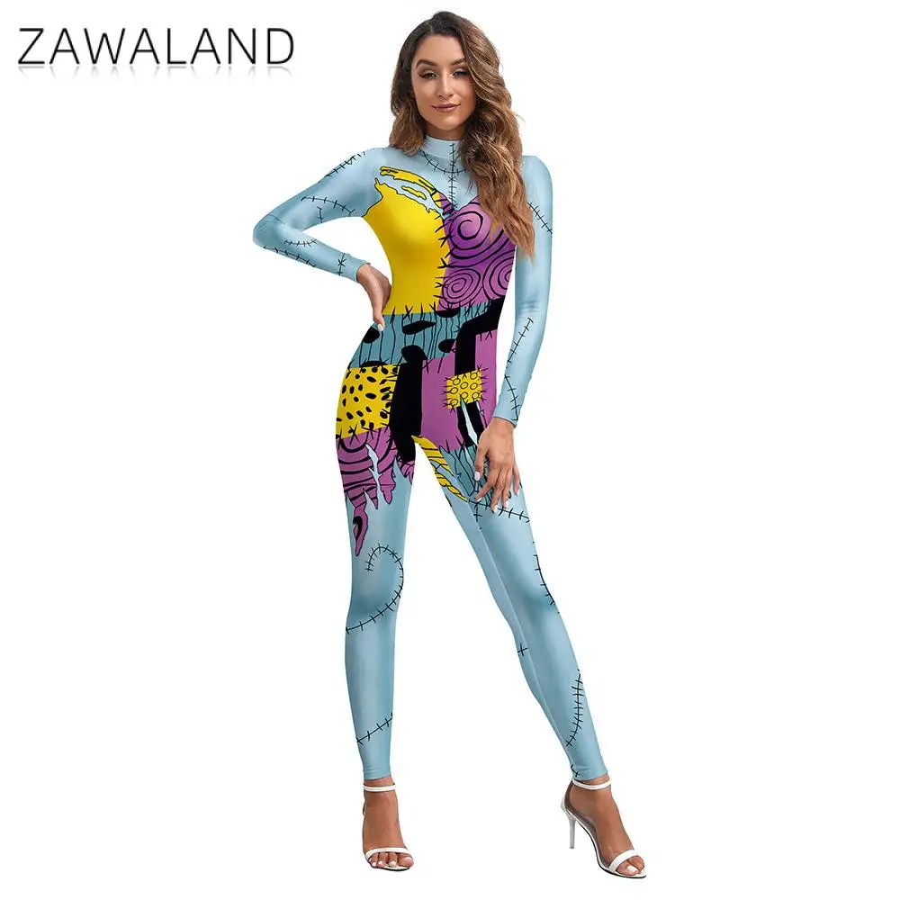 ฮาโลวีน Carnival Sally เครื่องแต่งกาย Sally แจ็คคริสต์มาส Jumpsuit ชายหญิงแฟนซีปลอมตัวสวม Patchwork บอดี้สูทเทศกาล Catsuit