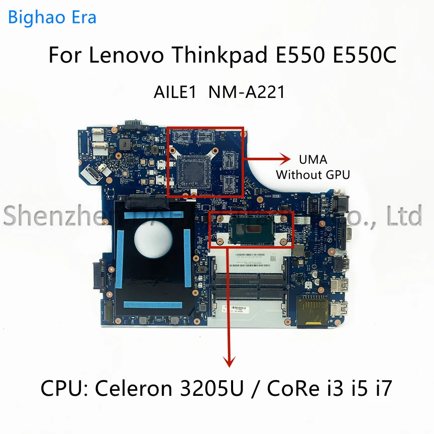 

For Lenovo Thinkpad E550C E550 Laptop Motherboard AILE1 NM-A221 With 3205U i3-5005U i5-5200U i7-5500U CPU Fru:00TH584 00HT638