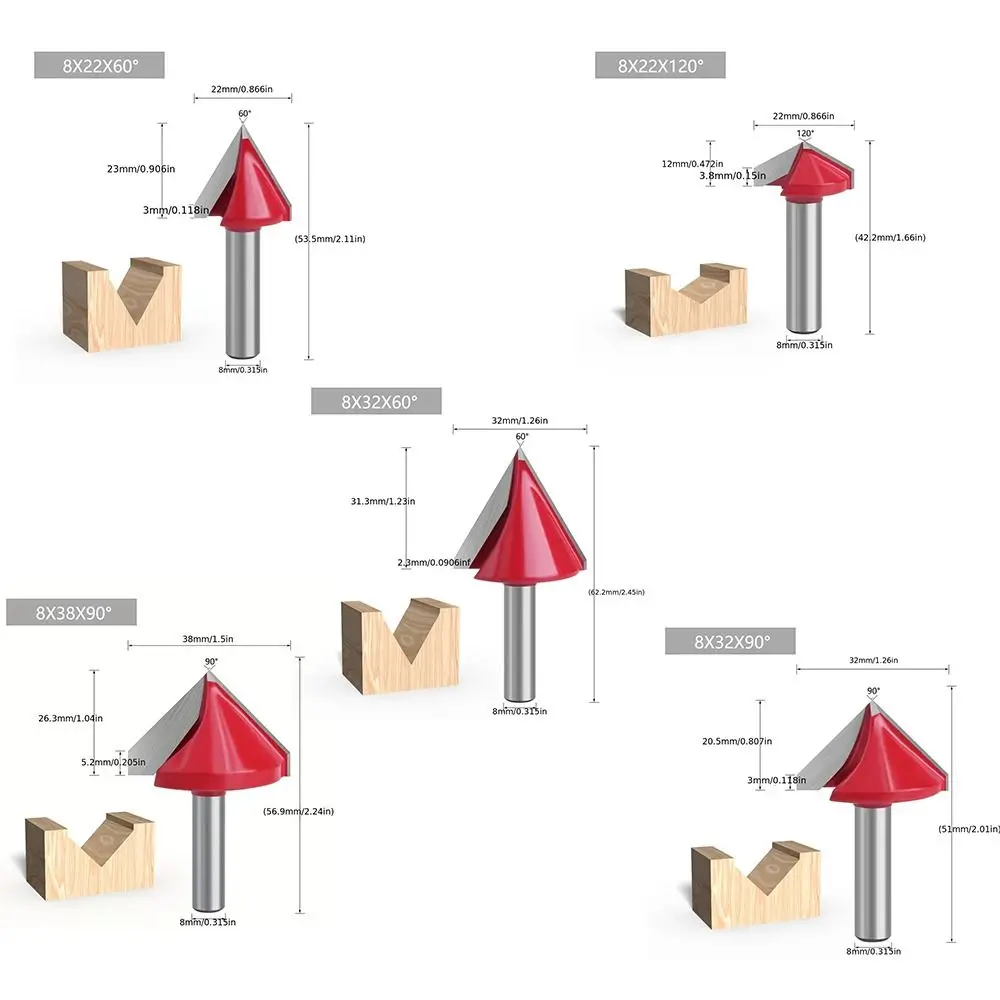 Cupboard Professional Shank Router Bits Precision Steel V Type 90 Degree Router Bits Durable Efficient Milling Cutter Hand Tool