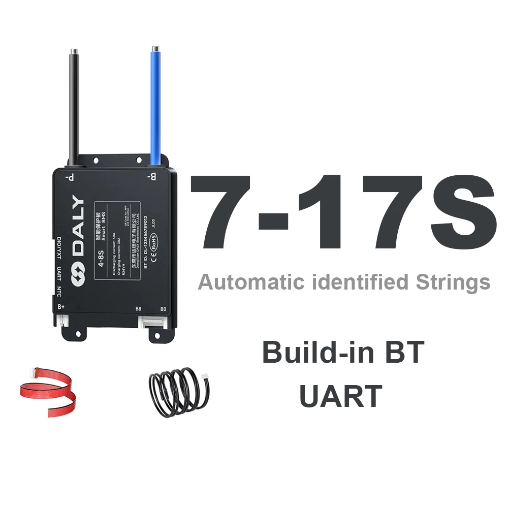 Daly Black Smart BMS 7-17S مُحدد تلقائيًا 30A 40A 60A 80A 100A 120A 150A 200A المدمج في BT UART Li-ion LFP LTO Balance
