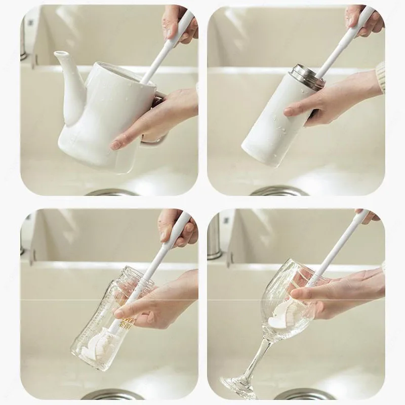  Silicone Milk Bottle Brush Cup Scrubber Glass Cleaner Long Handle Drink Bottle Clean Brush Kitchen Cleaning Tool 