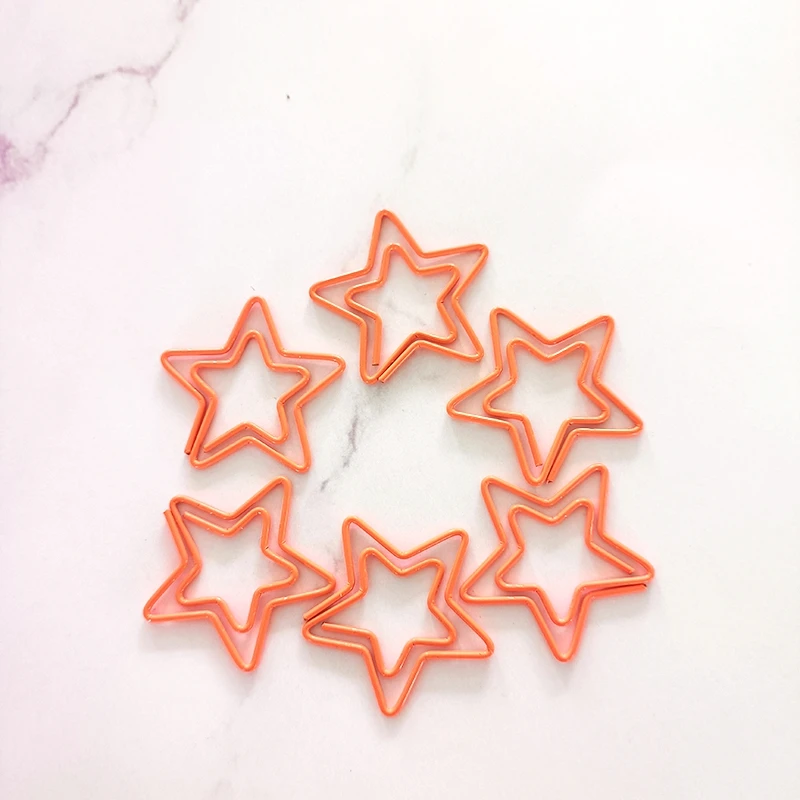 Imagem -03 - Five-pointed Star Shape Paper Clips Orange Metal Bookmark Bonito Papelaria Paperclip Pins de Papel Decorativo