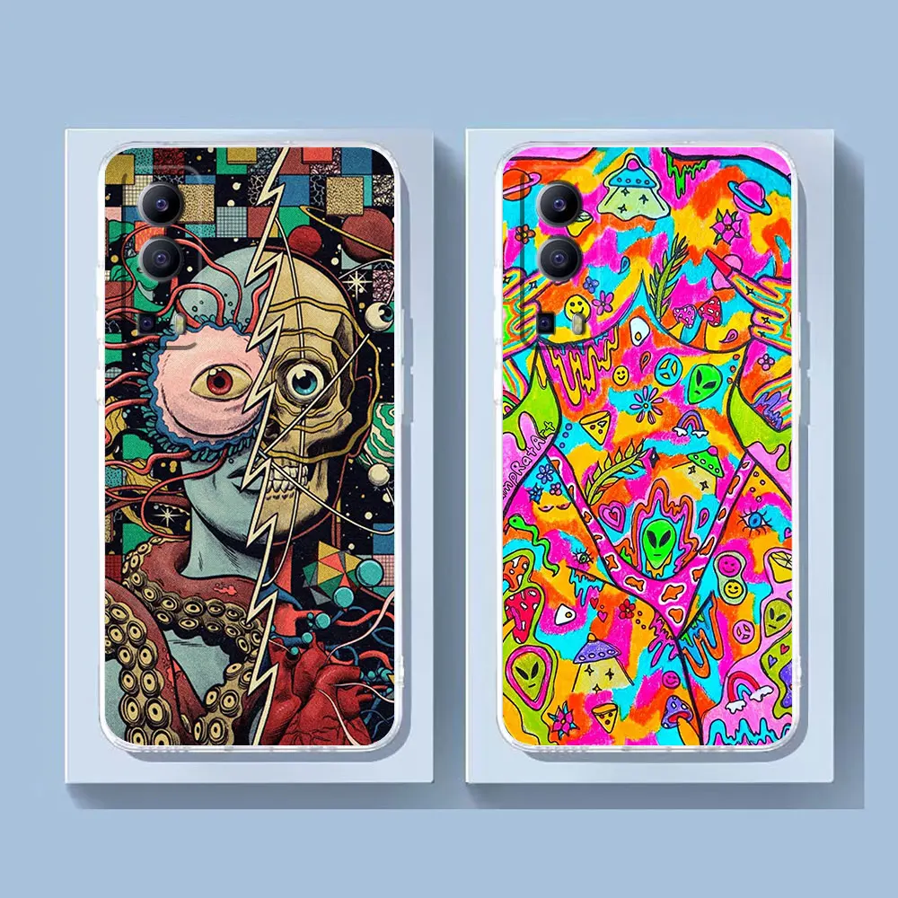 Clear Phone Case For VIVO Y30 Y32 Y33S Y50 Y51S Y52S Y53S Y55S Y66 Y77 Y93 Y95 Y97 V20 V21 5G 4G Case Funda Indie Hippie Art