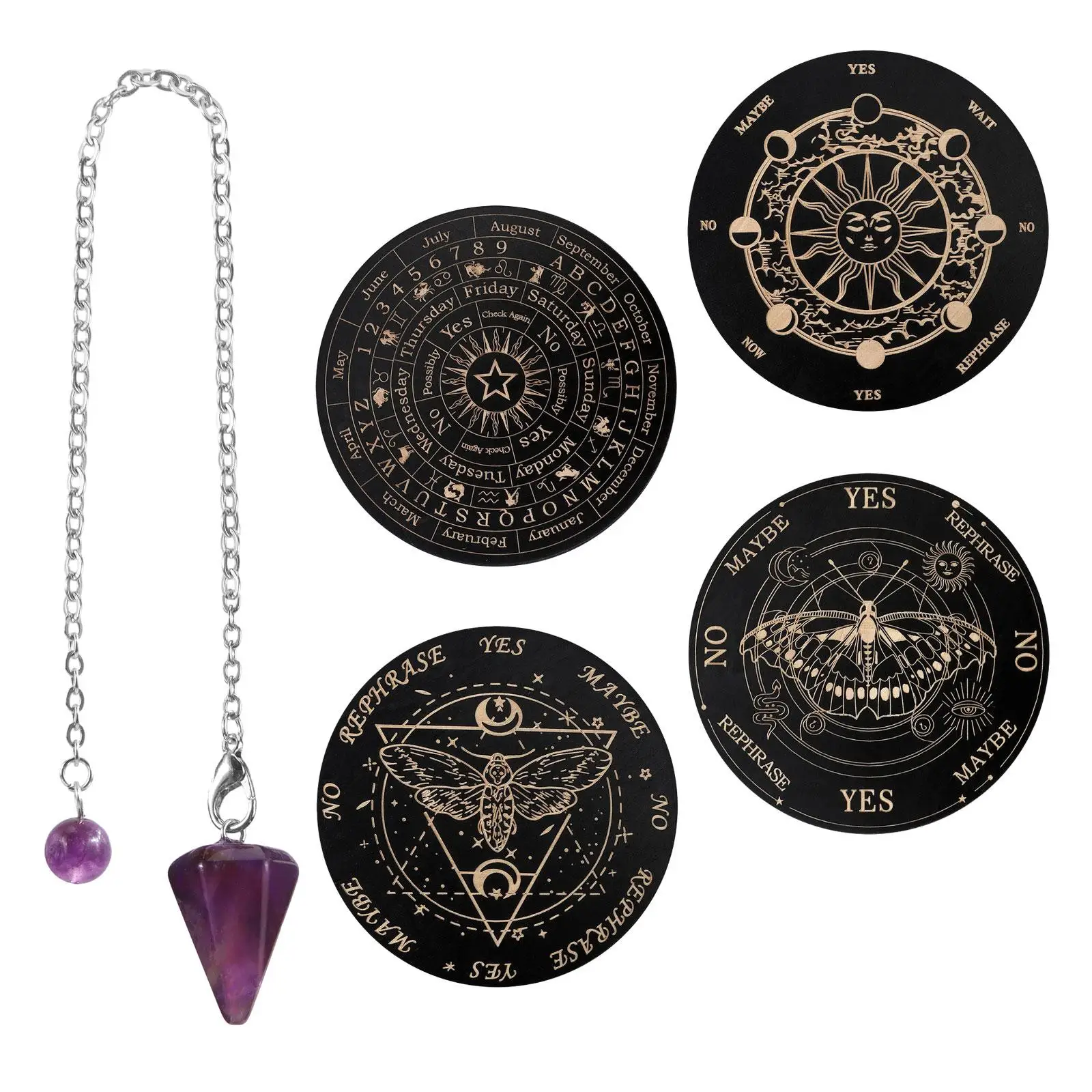 

4 Pieces Metaphysical Message Board Wiccan 5.9" Mandala Lotus Pendulum Board