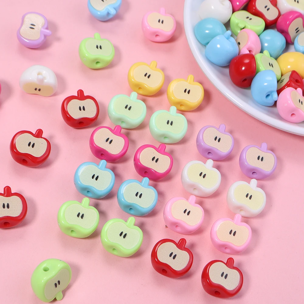 10Pcs Acrylic Apple Beads Fruit Half Apple Shape Loose Spacer Light Beads For Jewellry Making DIY Necklace Bracelet Accessories