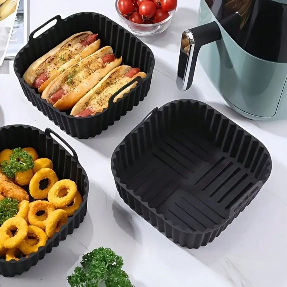 1pc Reusable Silicone Air Fryer Liner, Air Fryer Accessories, Kitchen Supplies To Replace Disposable Baking Tray Paper Liners, Black Square Back To School