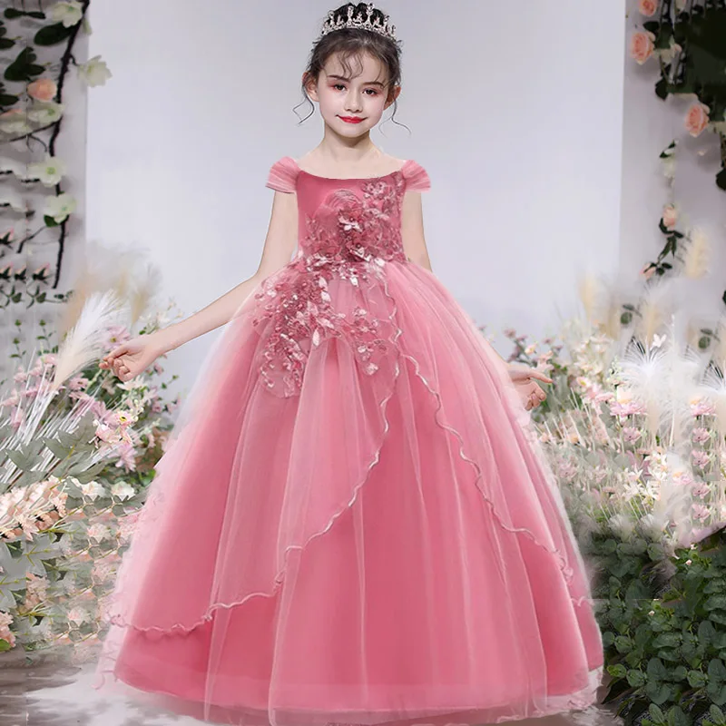 Teenager Girl Flower Bridesmaid Dress Party Kids Clothes For Children Costume Lace Wedding Princess Formal Evening Vestidos