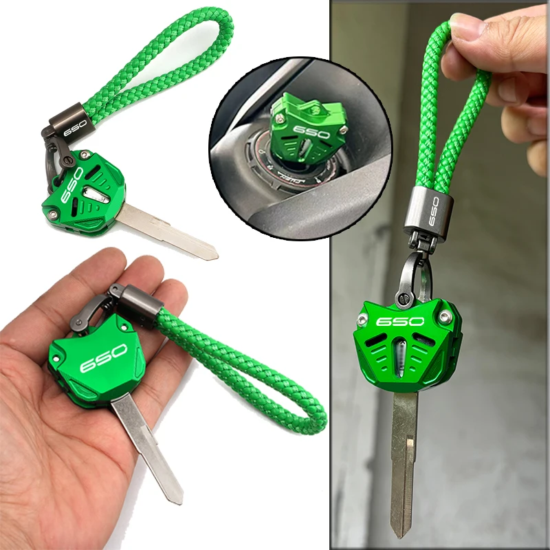 New high quality For Kawasaki Z650 Z650RS 2017 - 2022 2023 2024 Motorcycle Aluminum Key Case Cover & Braided Rope Key Chain