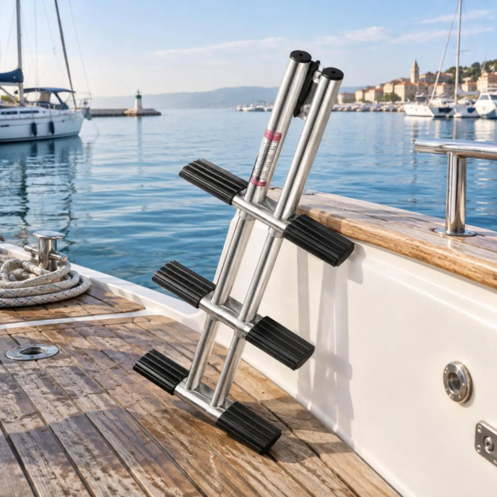 Stainless Steel Boat Access Ladder Three Section Folding Marine Boarding Steps for Yacht Dock Anchor Safety