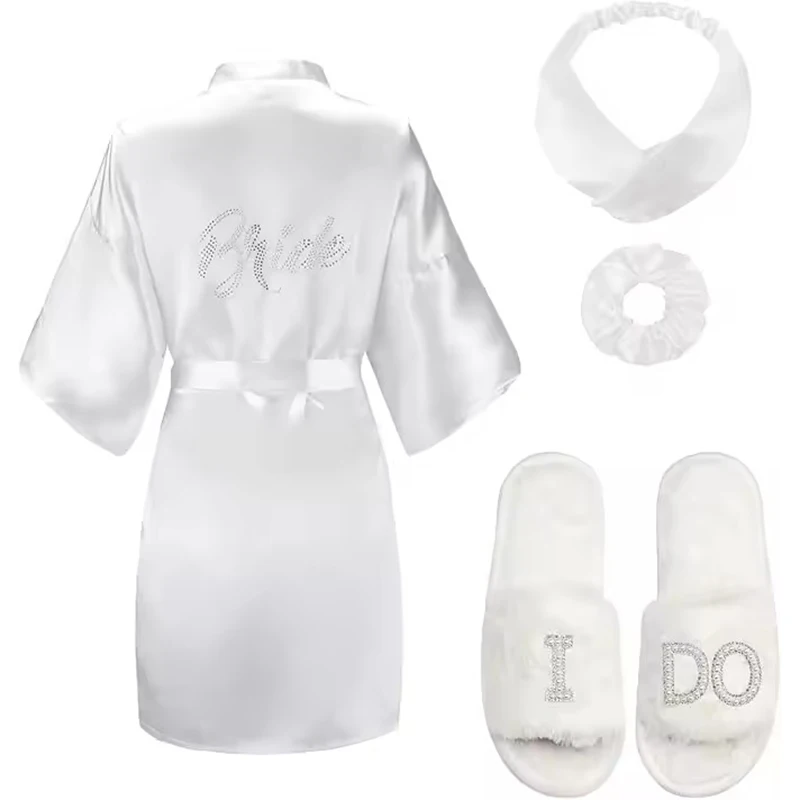3pc set of glitter gold novia robe bride slippers bridal sash foil writing Espanol spanish kimono la novia women pajamas robe