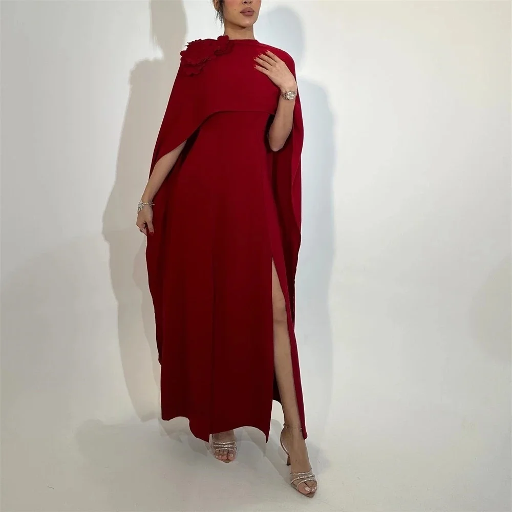 

Burgundy Slit Floral Long Bespoke Occasion Gown Evening Dresses Pastrol Unisex Jersey Retro Dubai Saudi Arabic Prom Customized