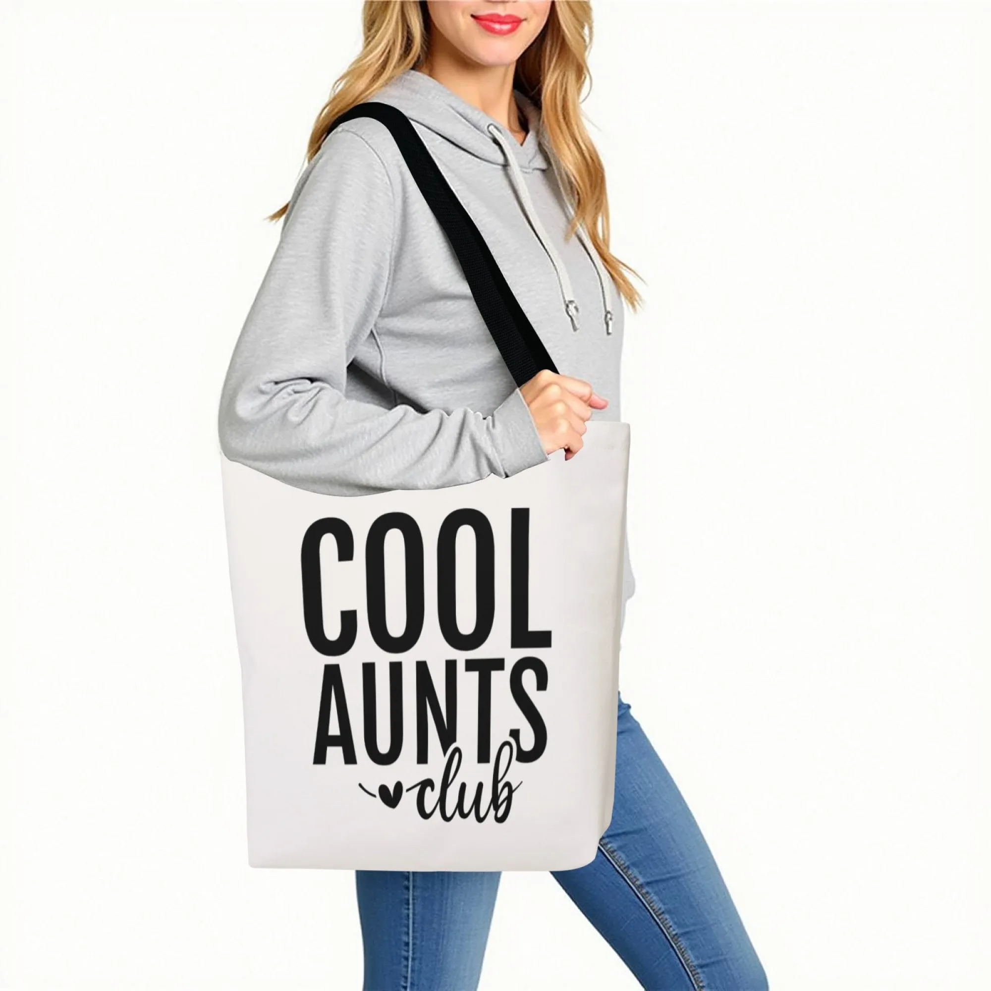 

Funny Cool Aunts Club Tote Bag Black Letter Print Canvas Reusable Shopping Bag Fashion Casual Daily Shoulder Bag Ideal Gifts