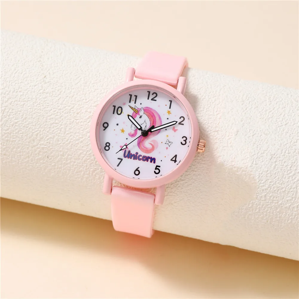 유니콘 어린이 만화 시계, 귀여운 핑크 밴드, 세트당 4 개