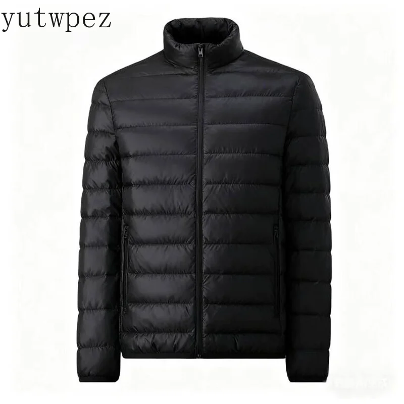 Men 5XL Hooded Thin Duck Down Puffer Coat 0-10℃ Winter Portable Ultra Light Windproof Parka Hiking Outdoor Sports City Commute
