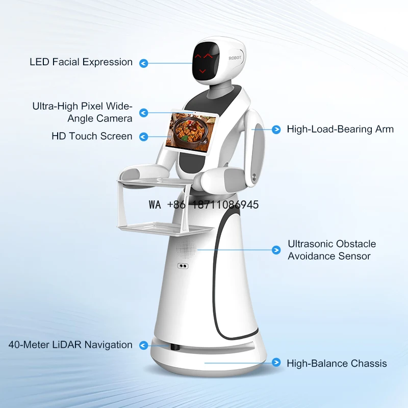 Flexible Table Routing Automatic Charging 6 Axis IP67 5KG Payload Restaurant Service Intelligent Delivery Robot