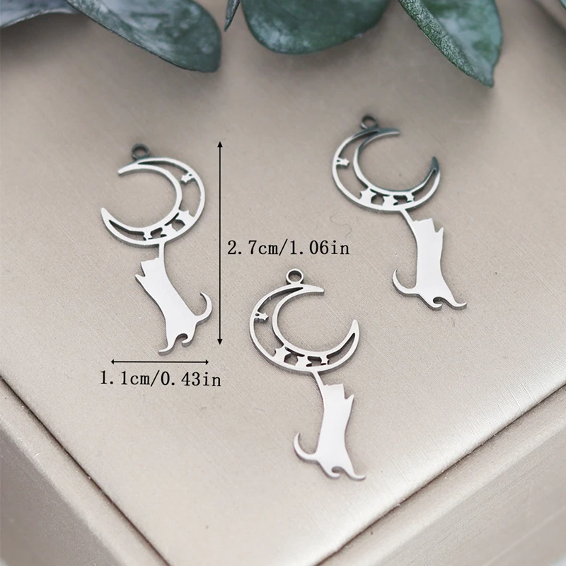 3pcs Cat Moth Charms Diy Earrings Necklace Bracelet Stainless Steel Lotus Flower Oval Cactus Leaf Charms For Jewelry Making