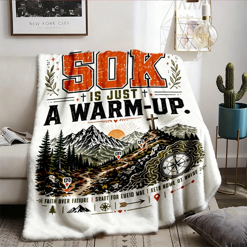 50K Is Just A Warm, Up Flannel Blanket, Trail Running Mountain Marathon Flannel Throw,  Ultra Runner T