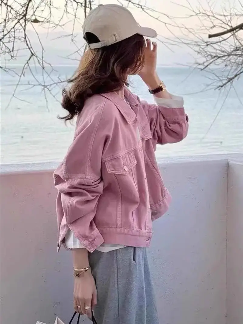 Giacca di jeans corta vintage coreana da donna - Primavera 2025 Top oversize casual chic in cotone lavato vestibilità ampia G517