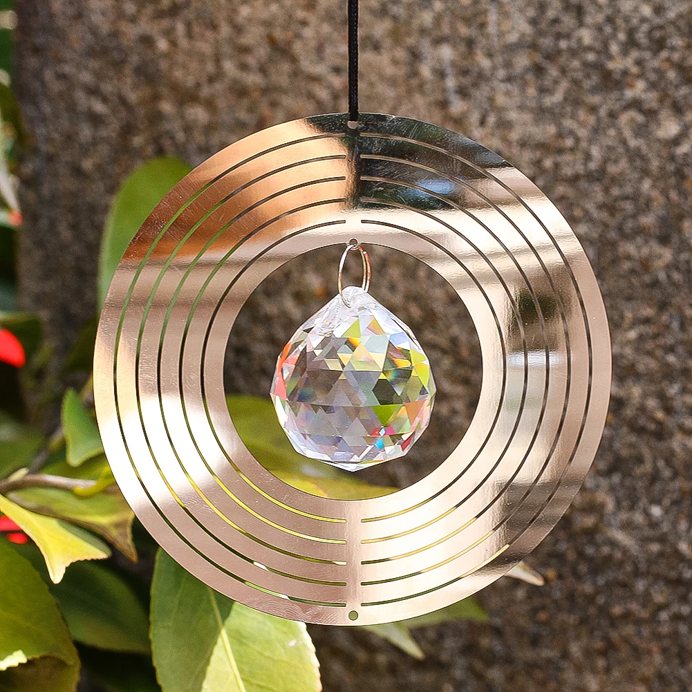 Lighted Ball Windmill Suncatcher Metallic Circle Weathervane Crystal Curtain Charms Garden Bird Repellers Hanging Decorations