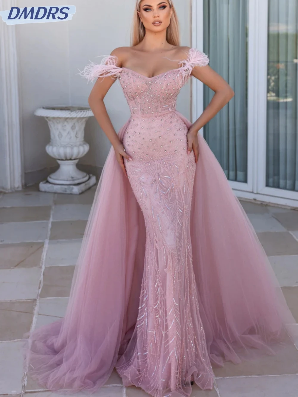 Graceful Off The Shoulder Cocktail Dresses Sparkly Sequins Crystal Evening Dress Luxury Mermaid Long Prom Gown Robe De Mariée